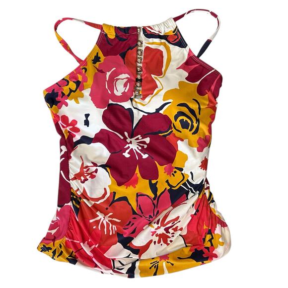 2/$15 Anne Cole Wallflower High-Neck Beaded Tankini Swim Top Red Size XS - Picture 4 of 10